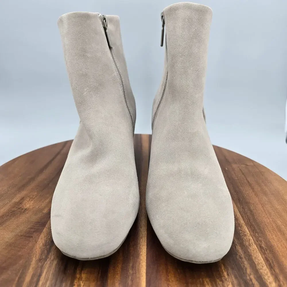 Blondo Boots Womens 7.5 Gray Suede Leather Alida Block Heel Side Zip Waterproof